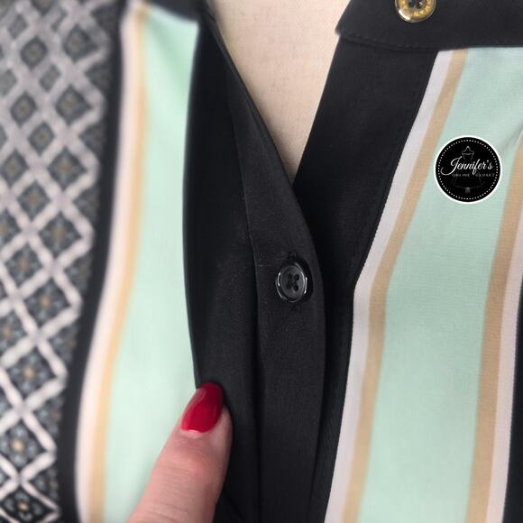 3/$30 Dana Buchman Multicolored Silk Like Roll Tab Sleeve Tunic/Blouse Size 8 - Picture 7 of 13